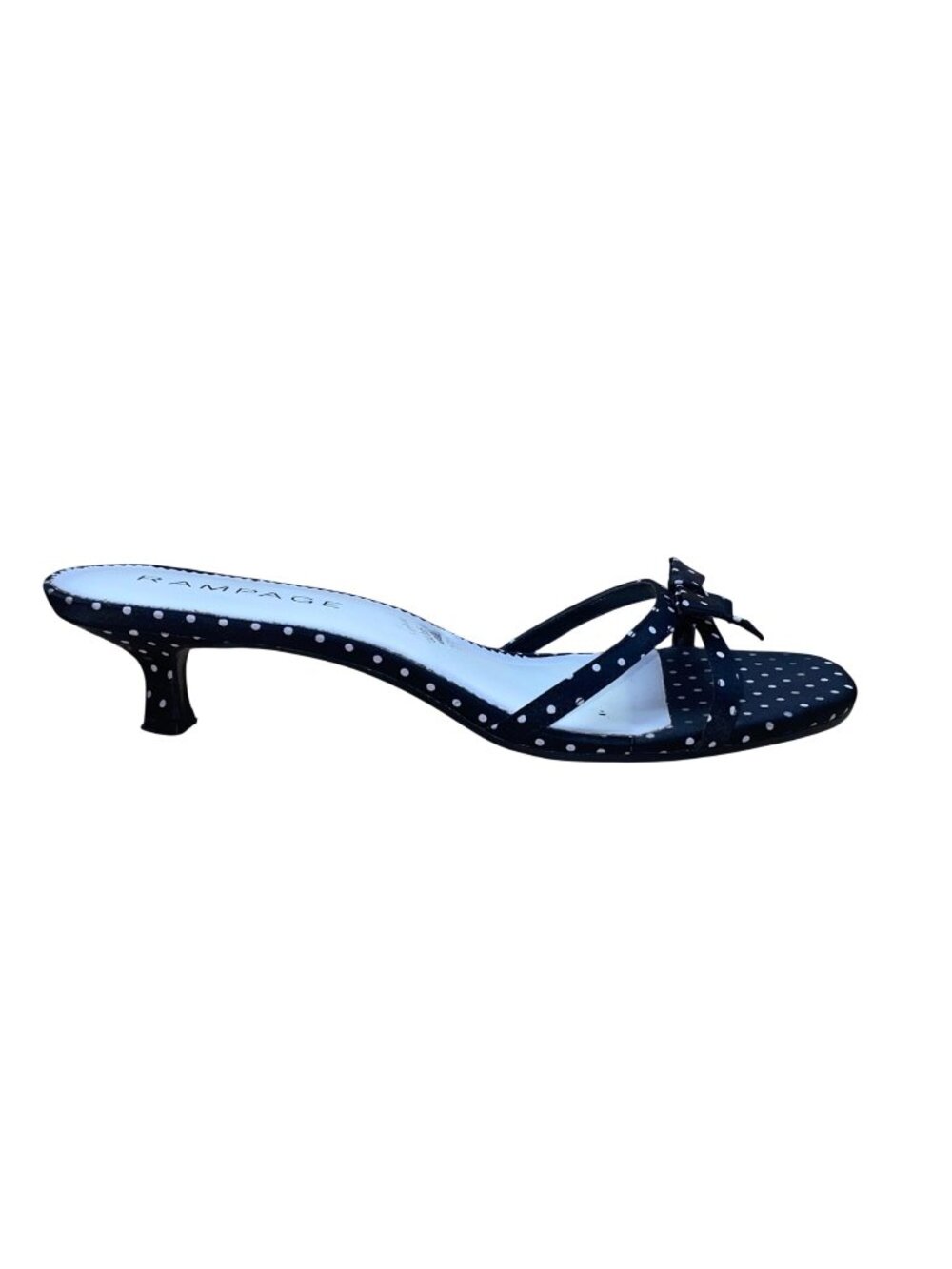 Rampage Women’s Black Fabric Polka Dot Bow Kitten Heel Sandals Size 9.5M
